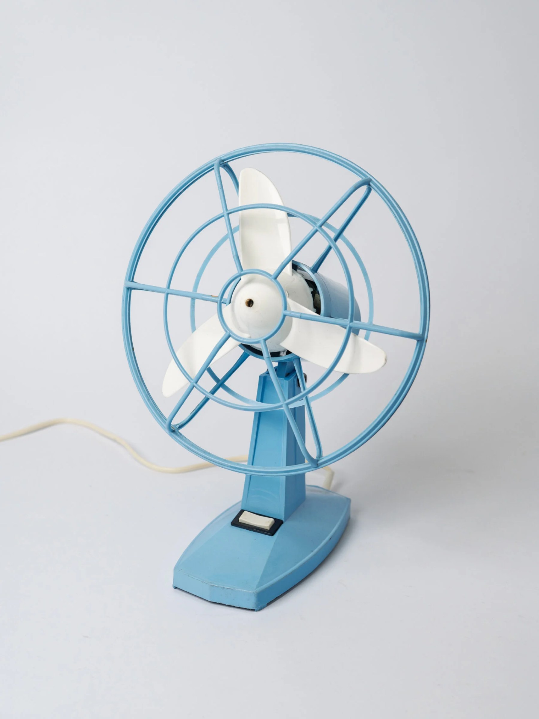 1960s MCM light blue plastic table fan