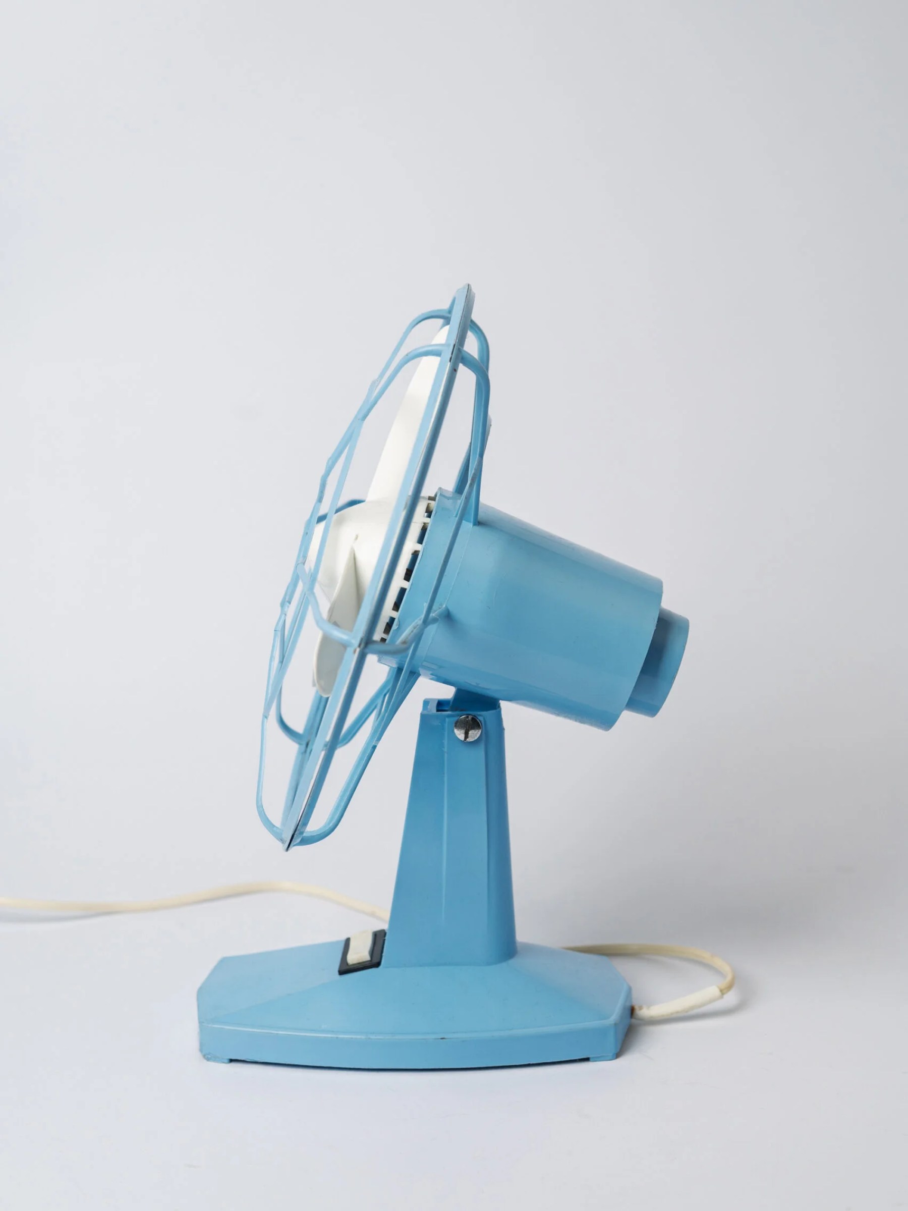 1960s MCM light blue plastic table fan