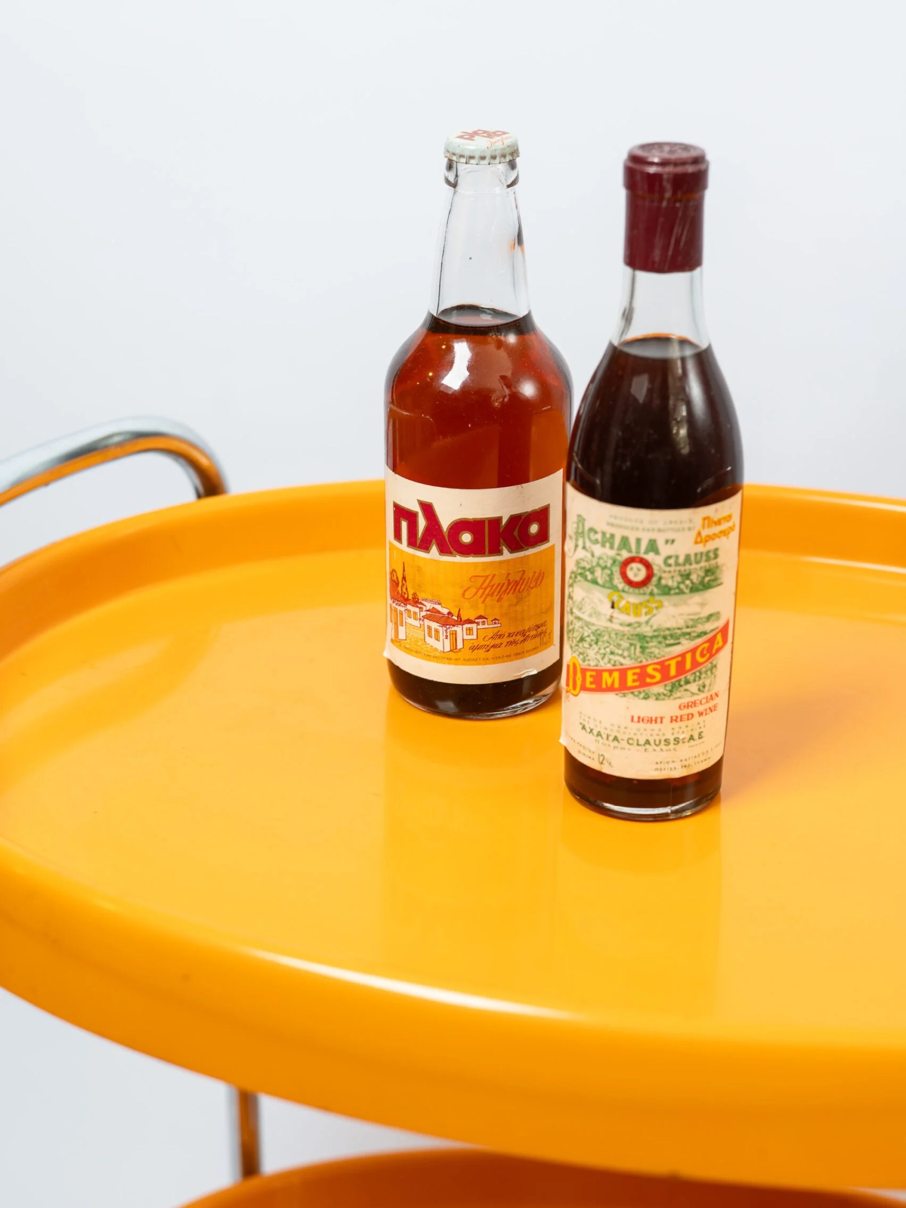 1970s space age MCM orange plastic & chrome drinks trolley