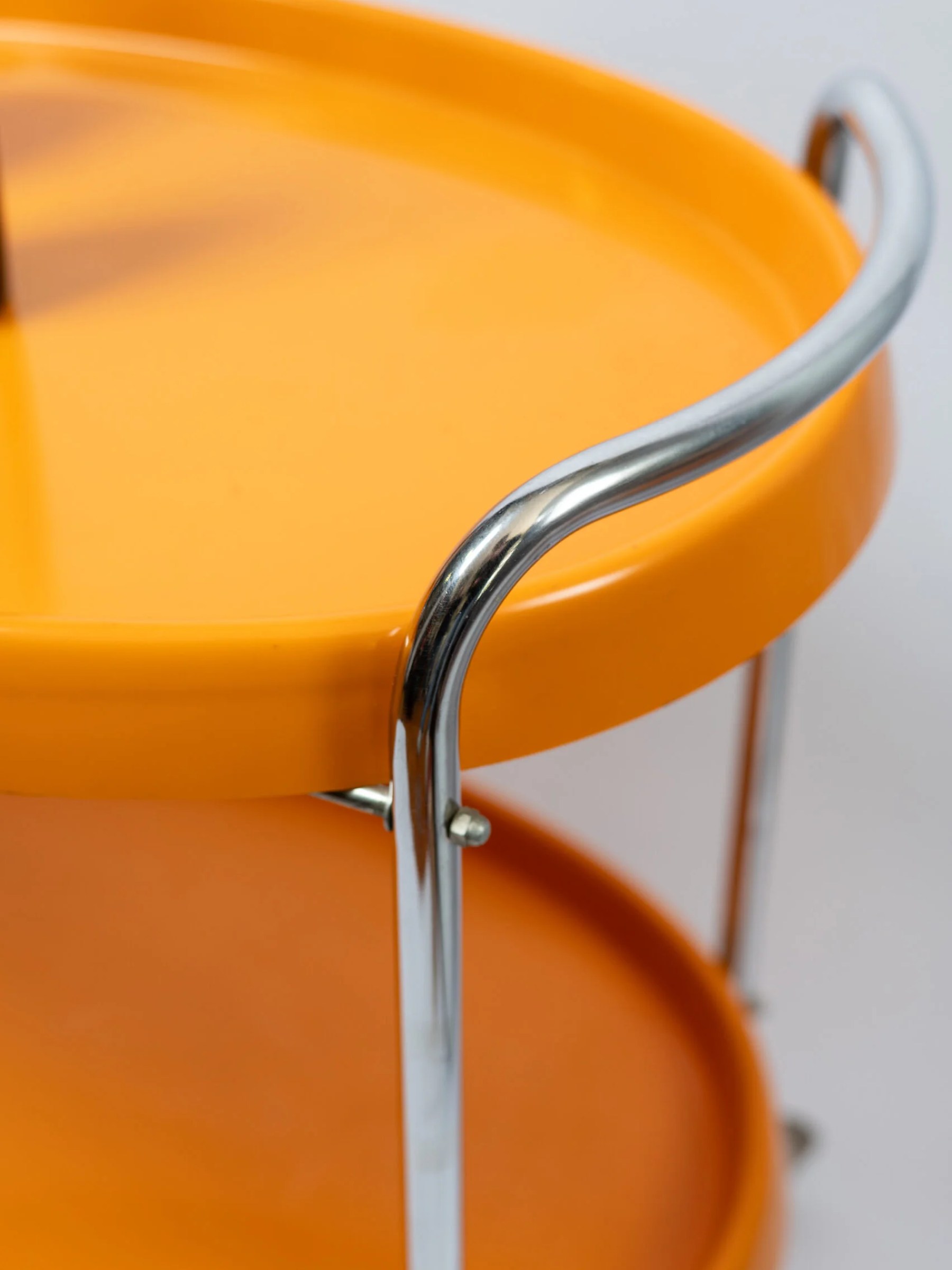 1970s space age MCM orange plastic & chrome drinks trolley