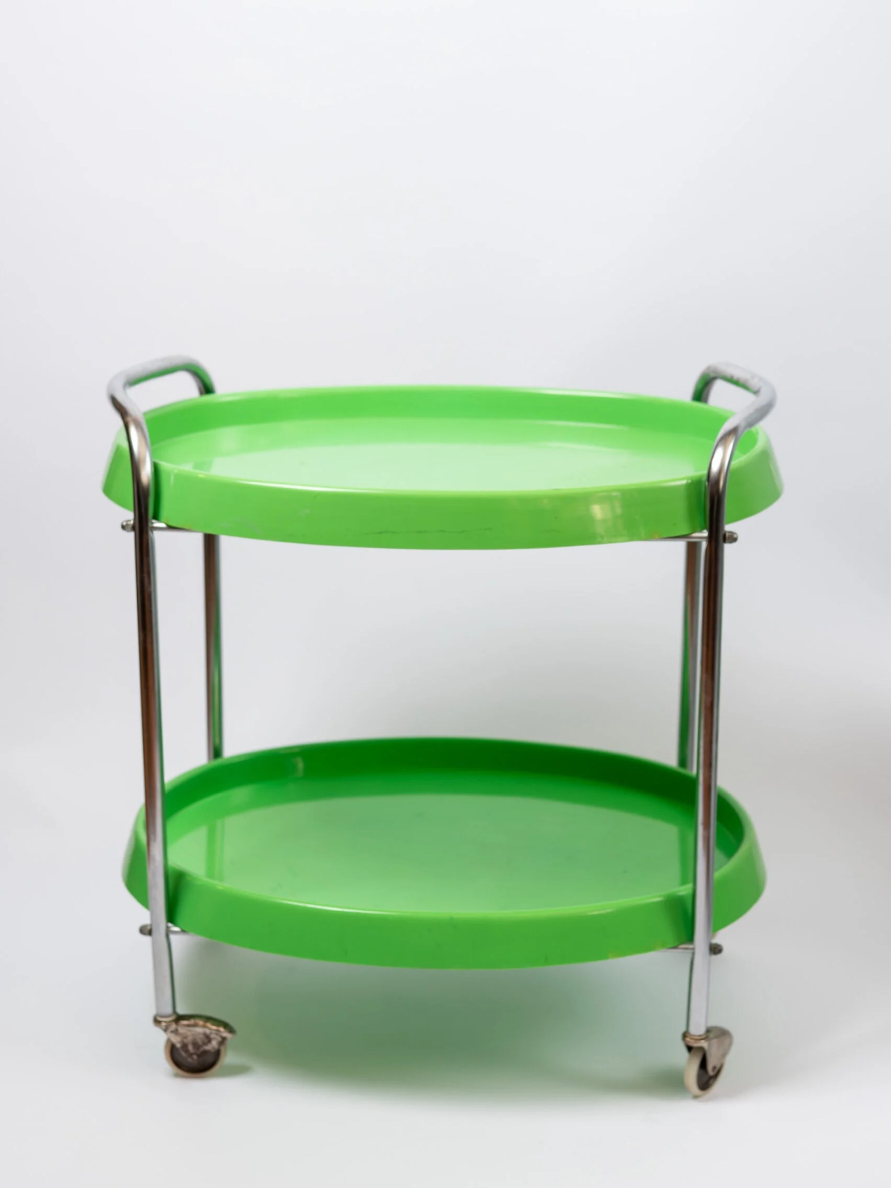1970s space age MCM green plastic & chrome drinks trolley
