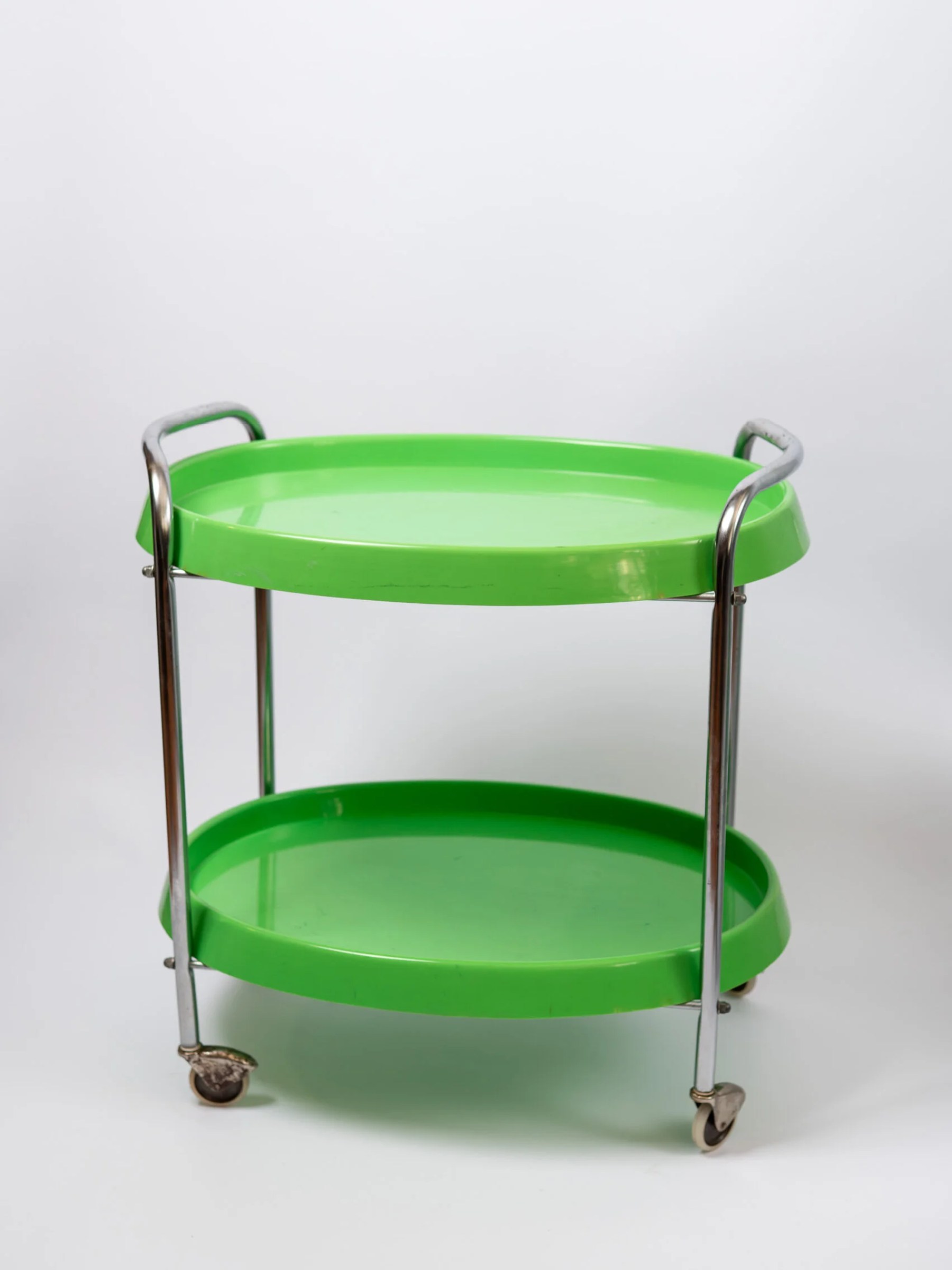 1970s space age MCM green plastic & chrome drinks trolley