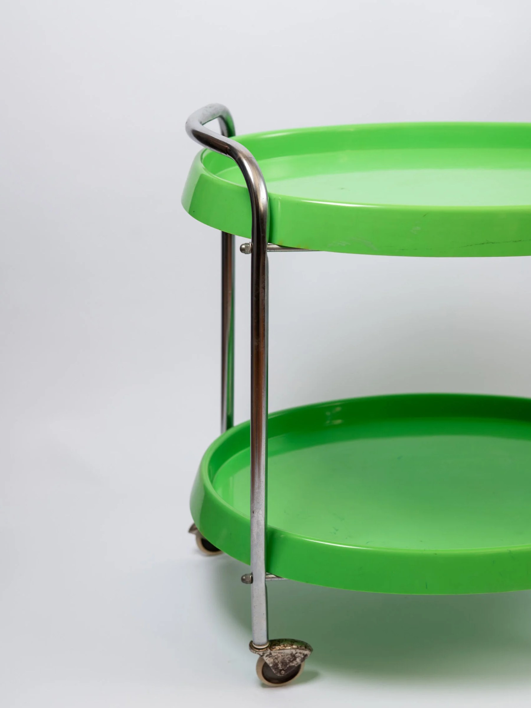 1970s space age MCM green plastic & chrome drinks trolley
