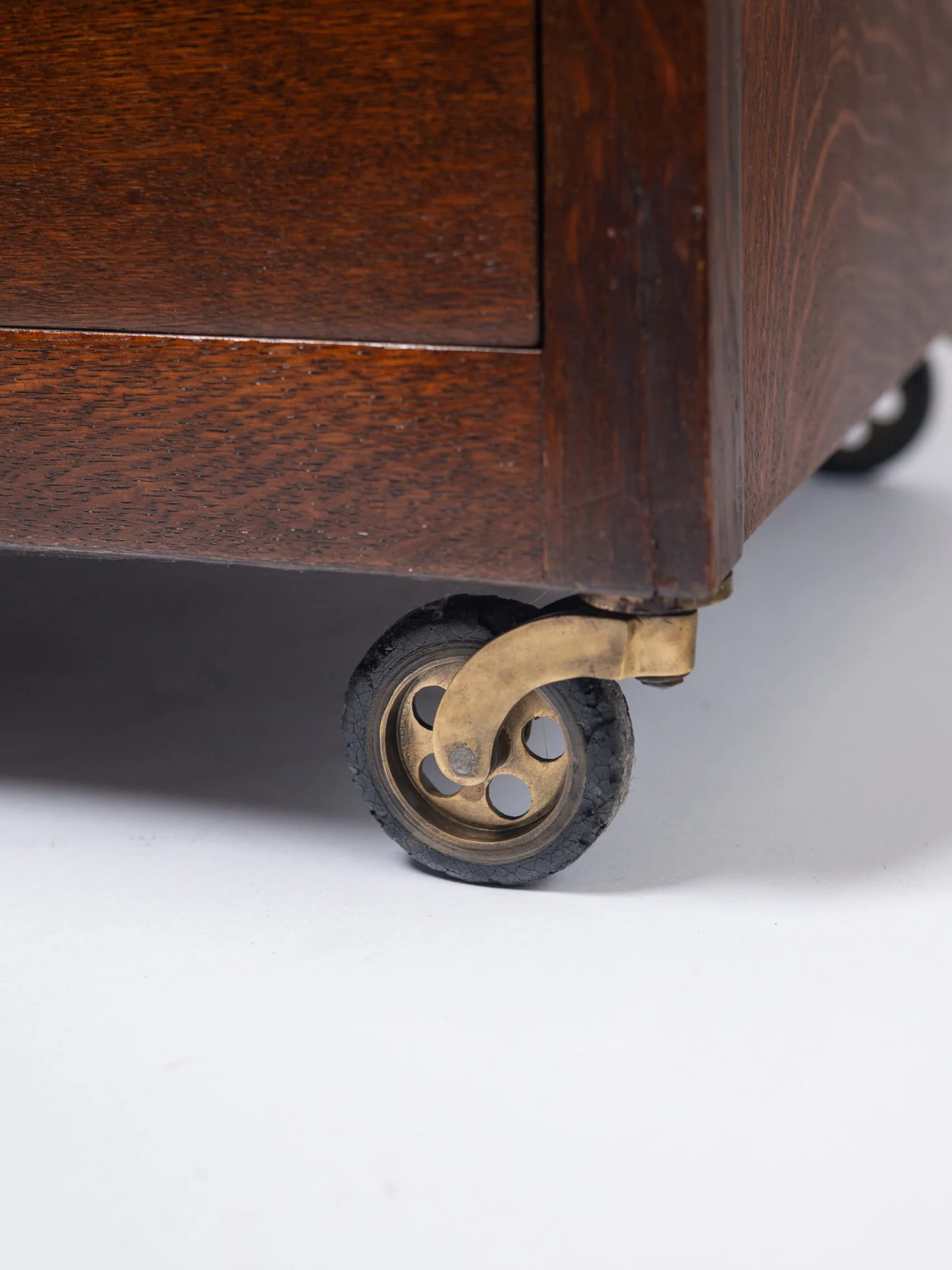 1930s stunning Art Deco oak bar trolley with glass handle