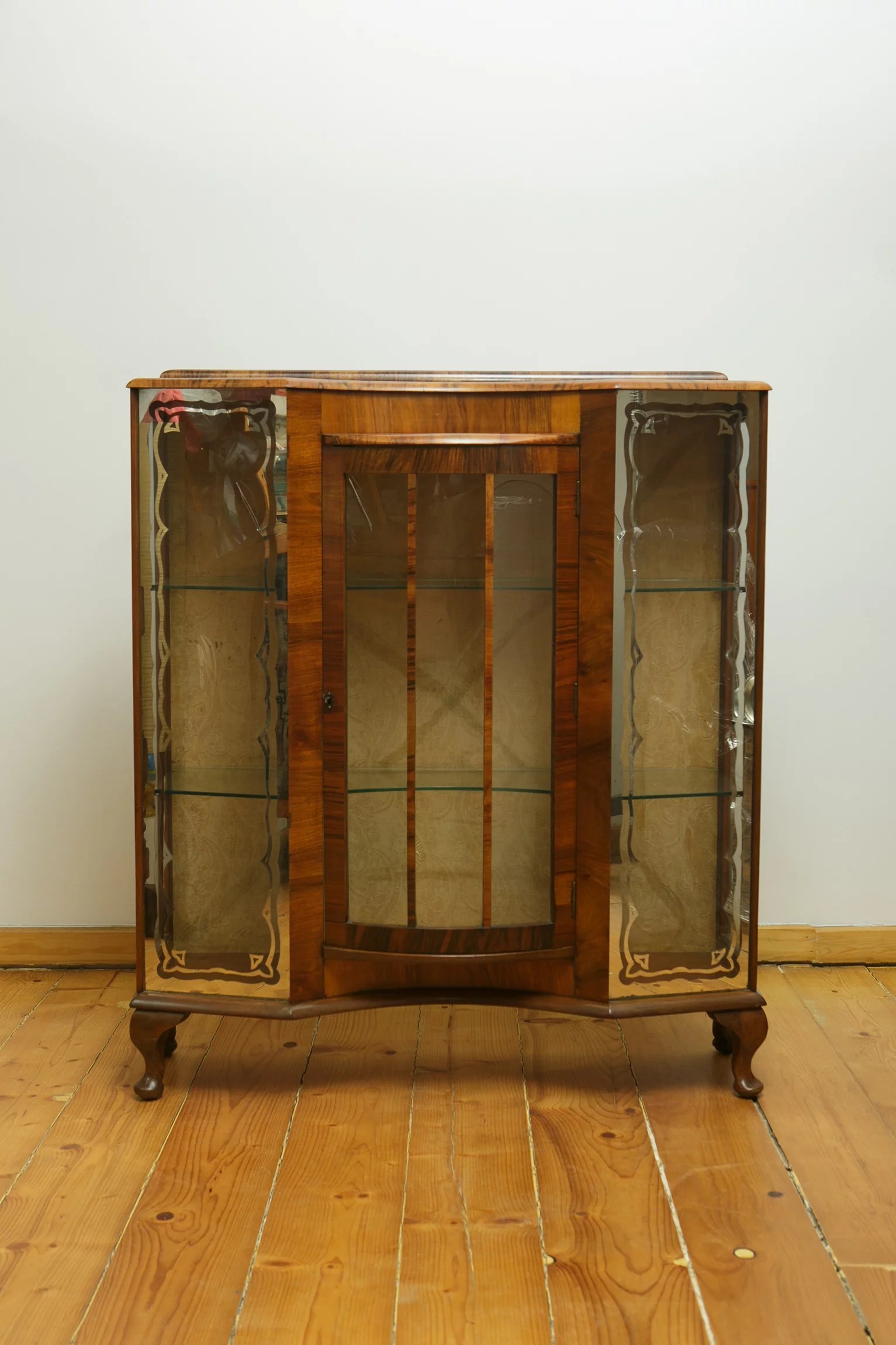 1930s Art Deco walnut veneer display cabinet
