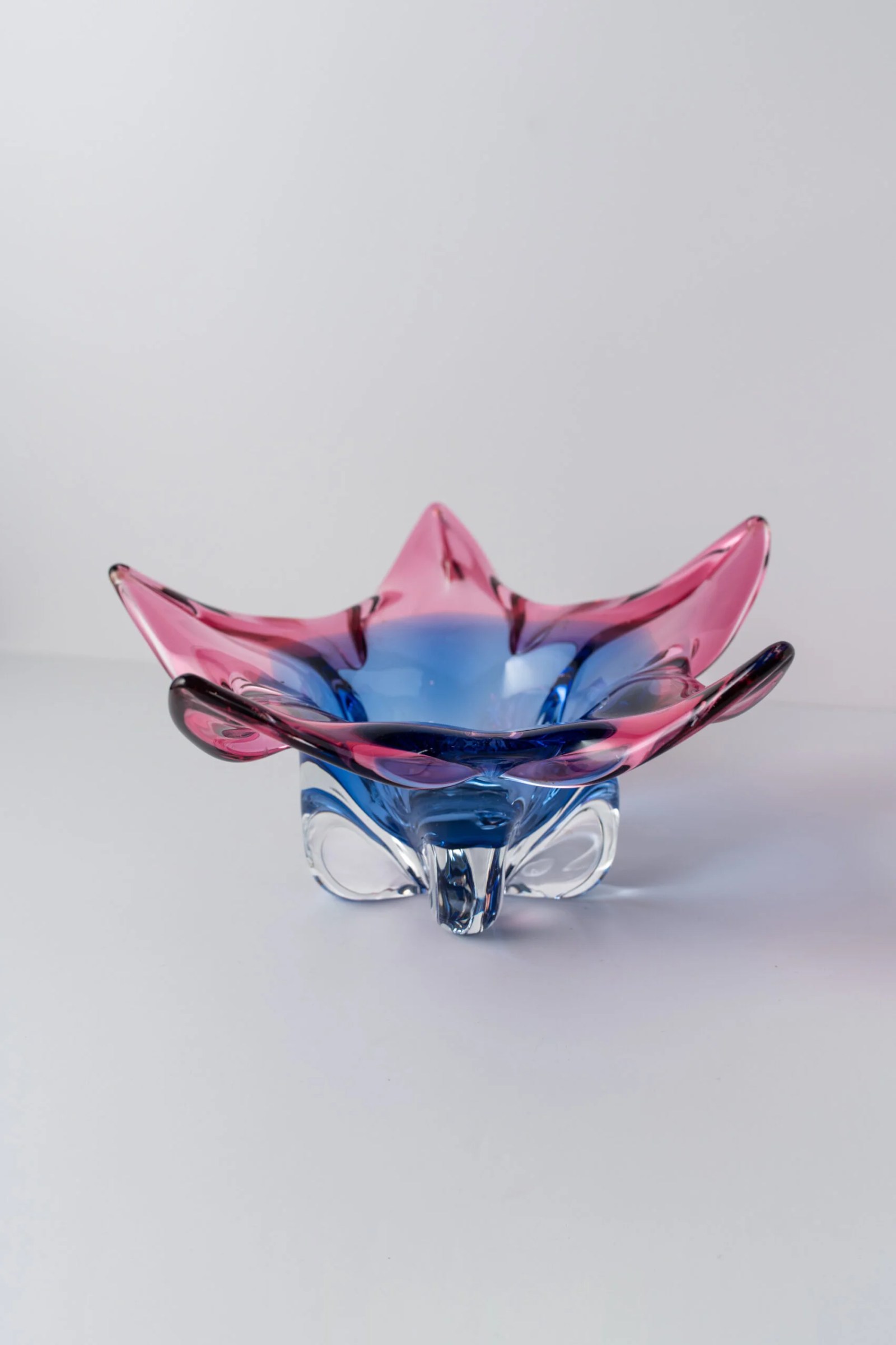 1960s pink & blue star-shaped Murano glass bowl