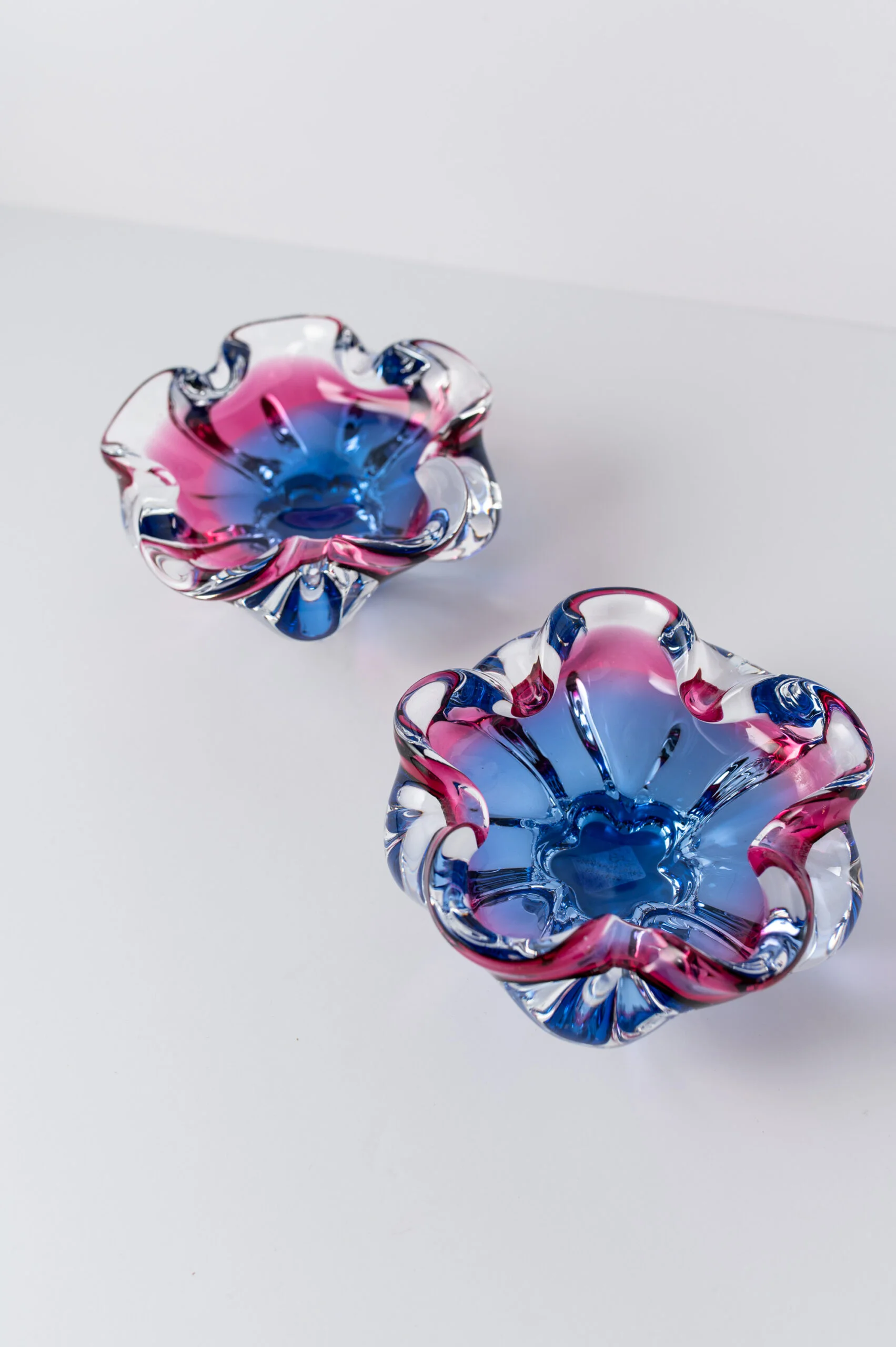 1960s pair of Czech art glass ashtrays