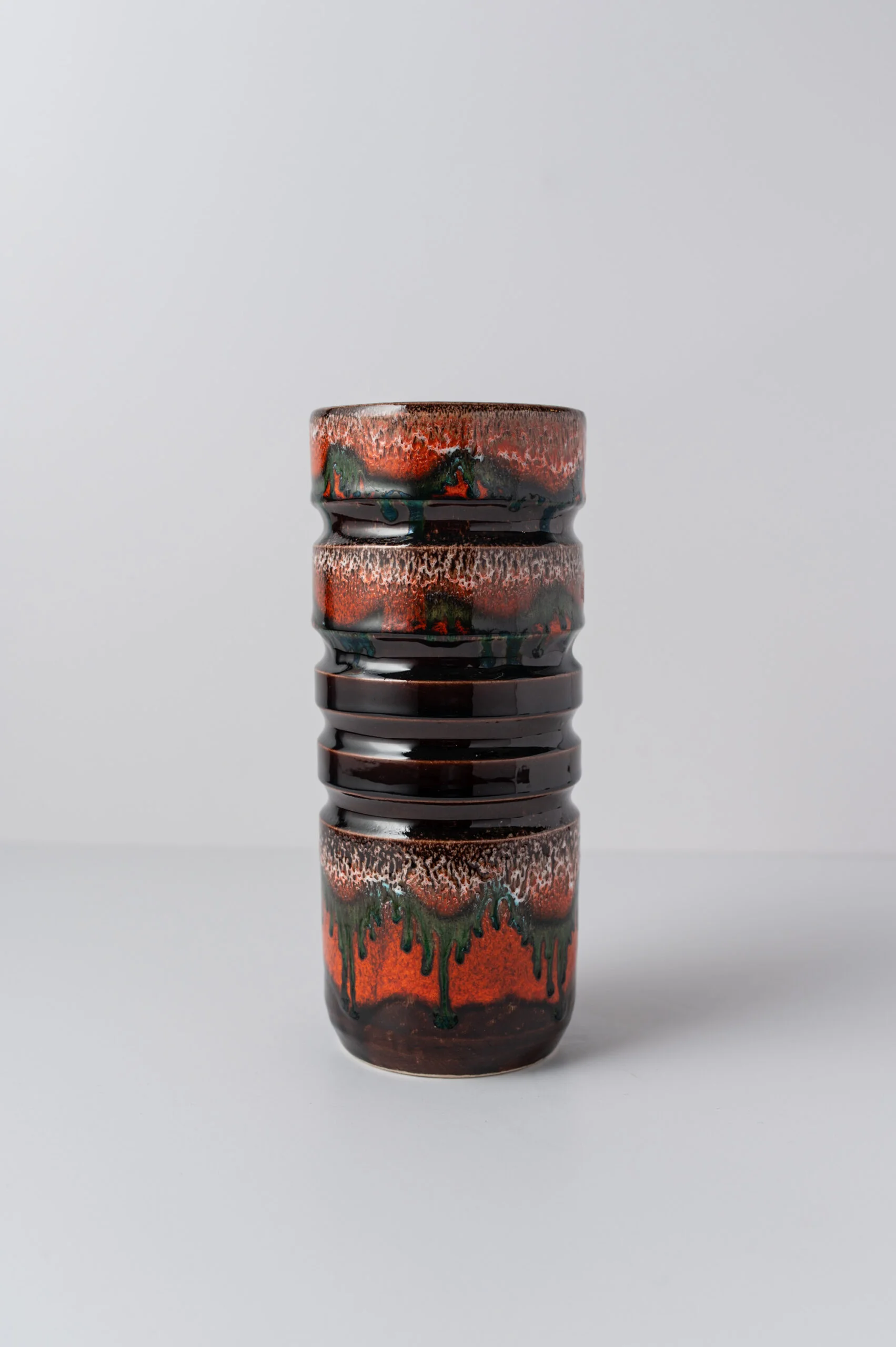 1960s ‘Fat Lava’ brown & orange glazed ceramic vase