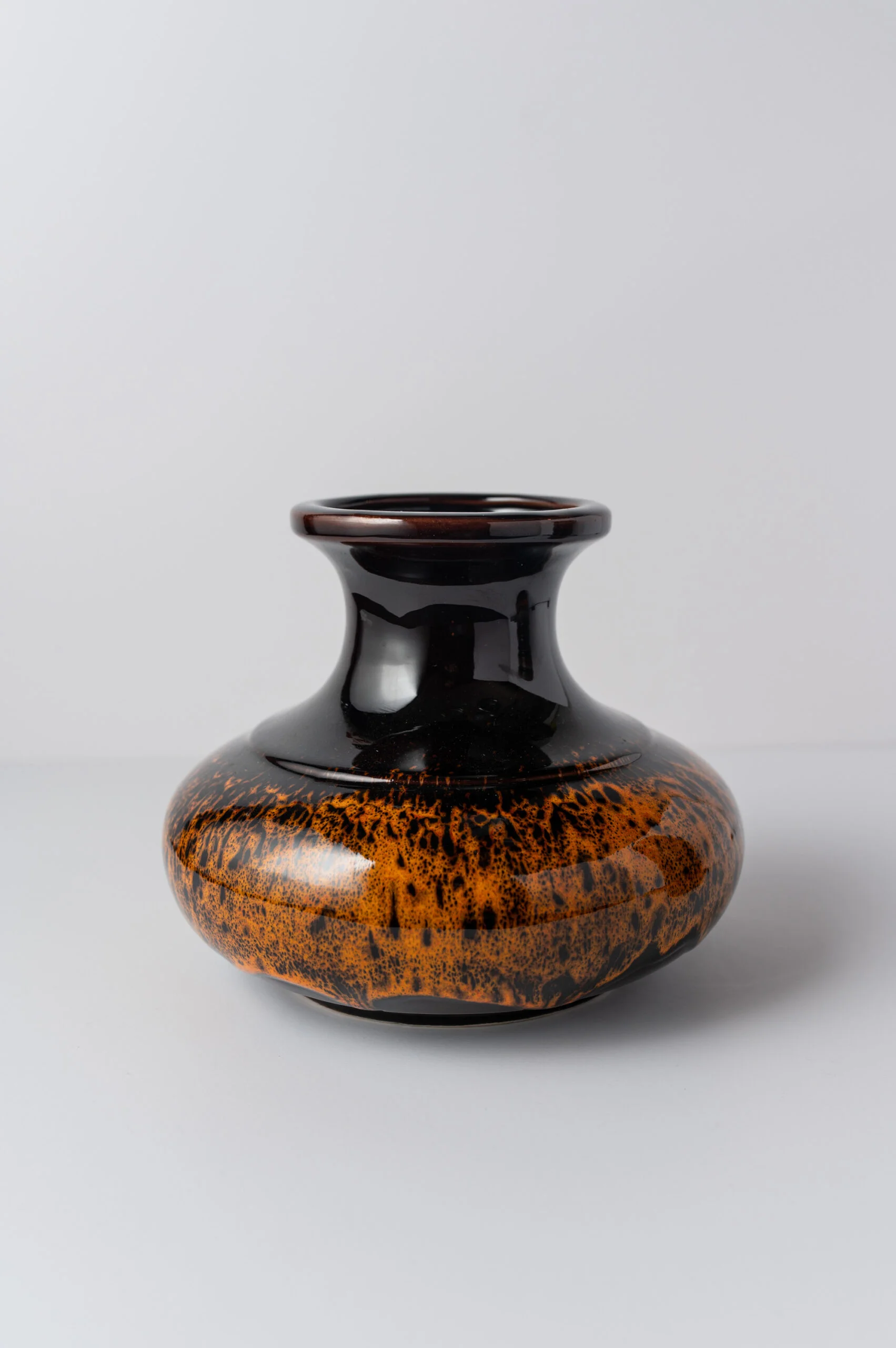 1960s ‘Fat Lava’ brown & orange glazed ceramic vase