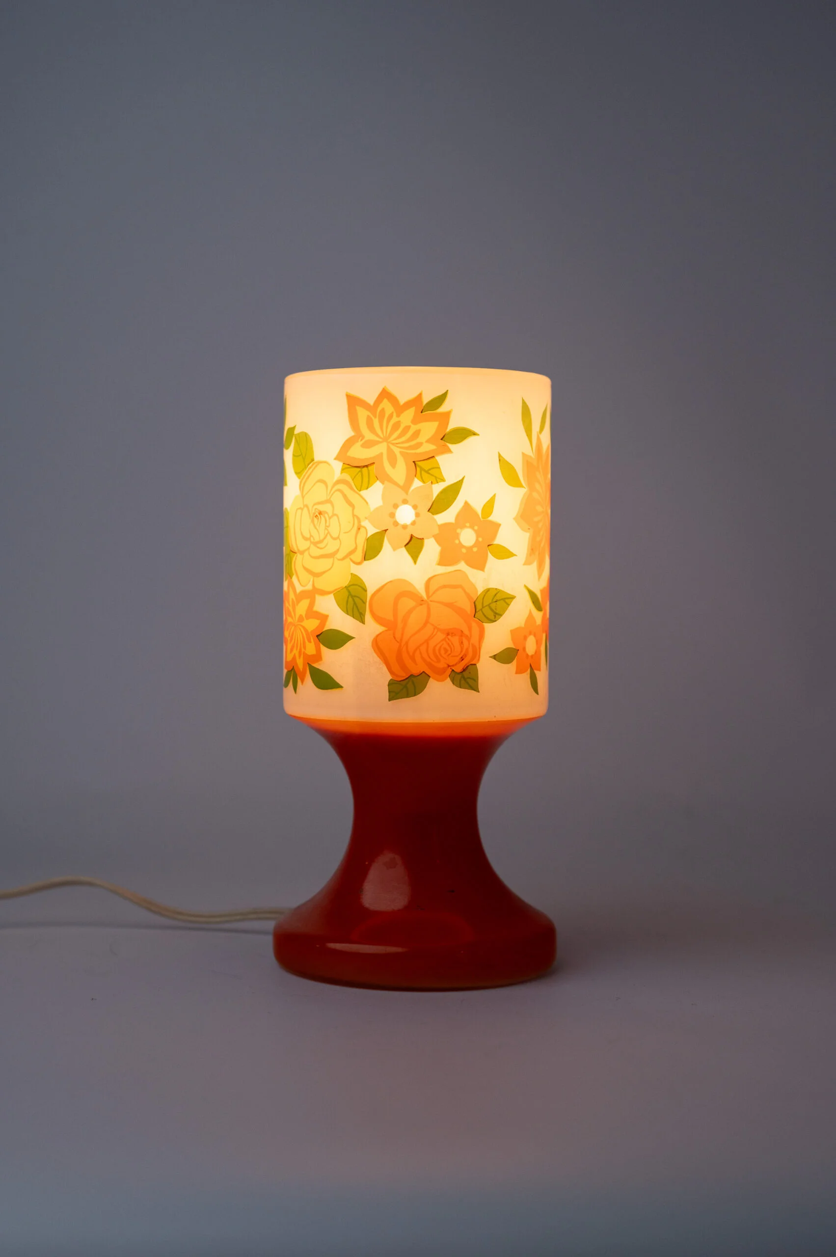 1960s floral design opaline bedside lamp