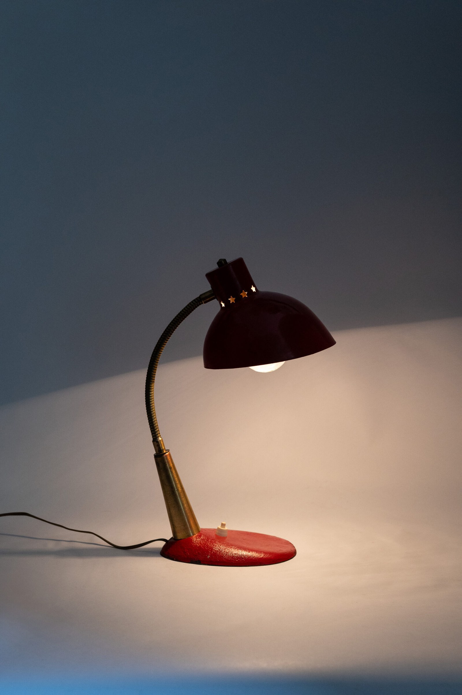 1950s gooseneck space age MCM red desk lamp