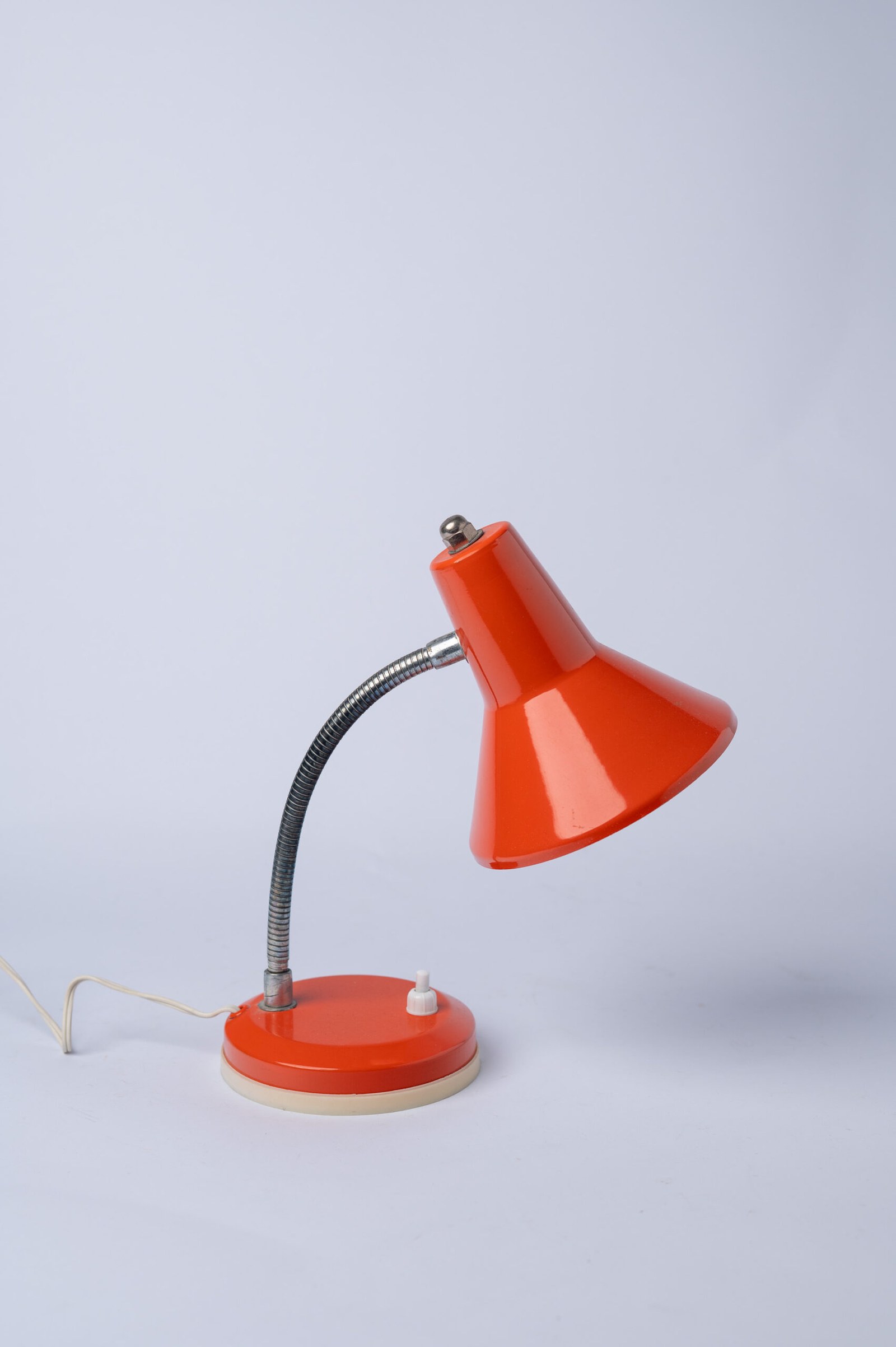 1970s Mid-Century Modern gooseneck orange bedside lamp