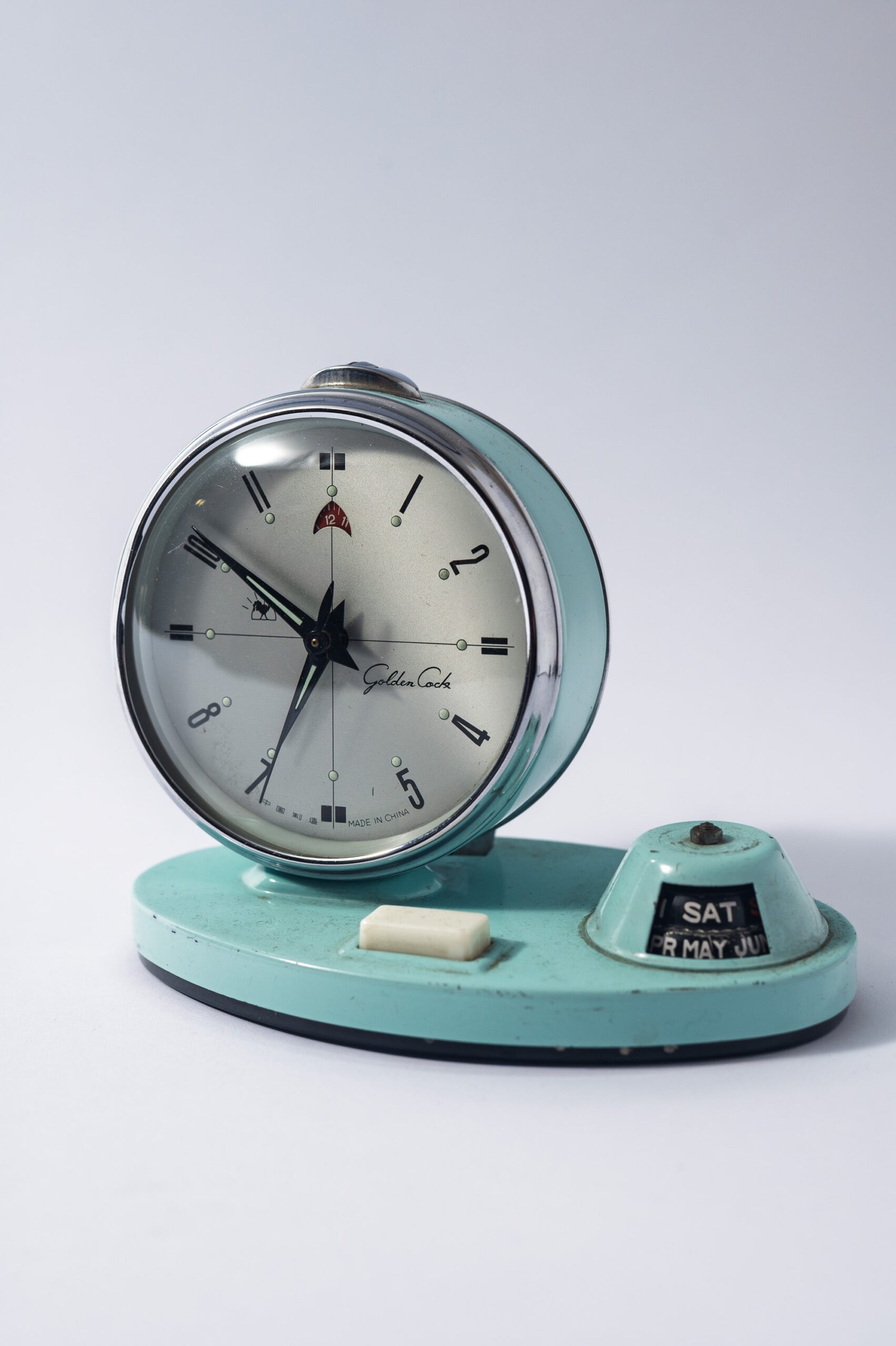 1960s ‘Golden Cock’ table clock with diary