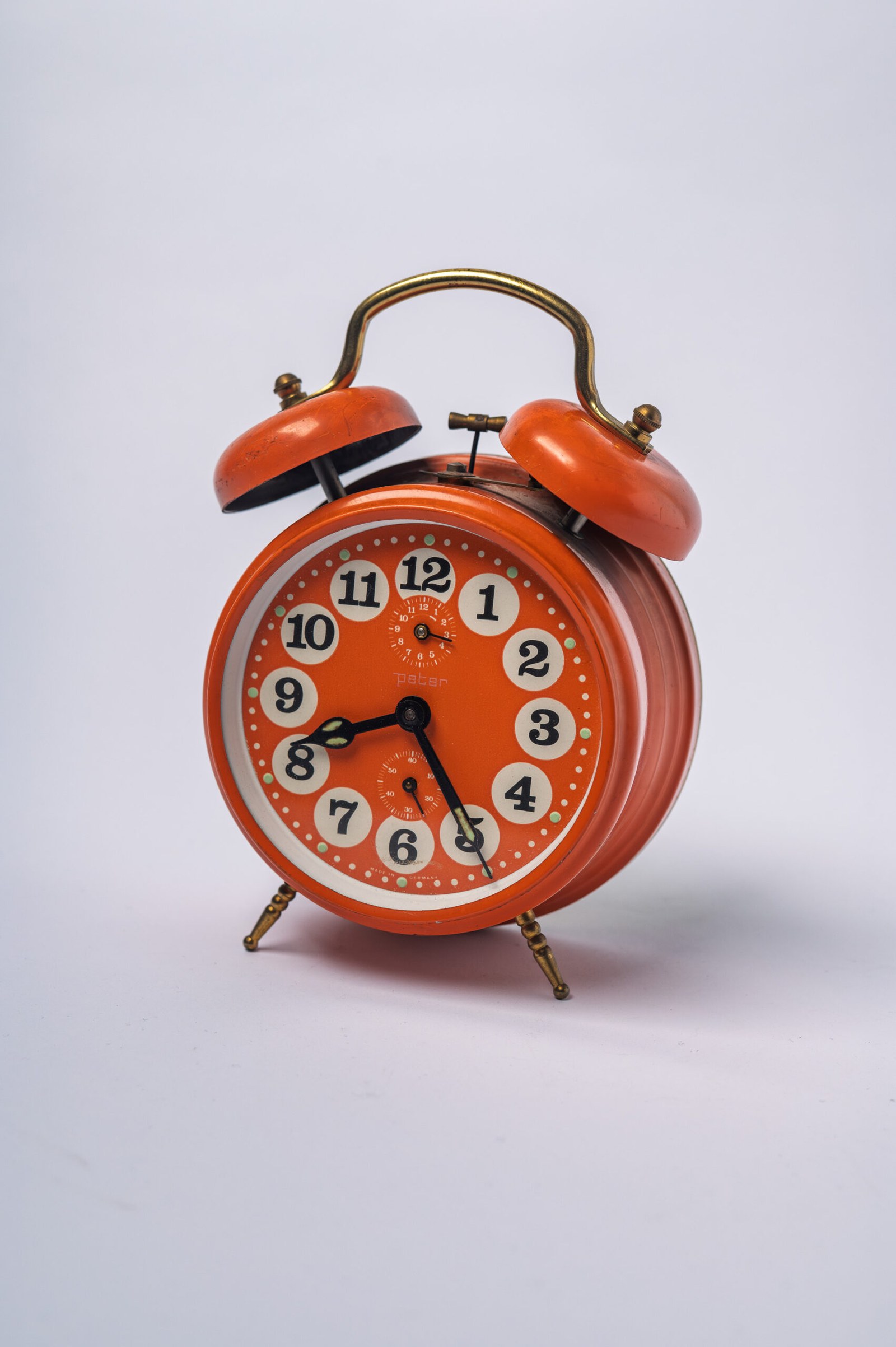 1970s Mid-Century Modern ‘Peter’ orange table clock