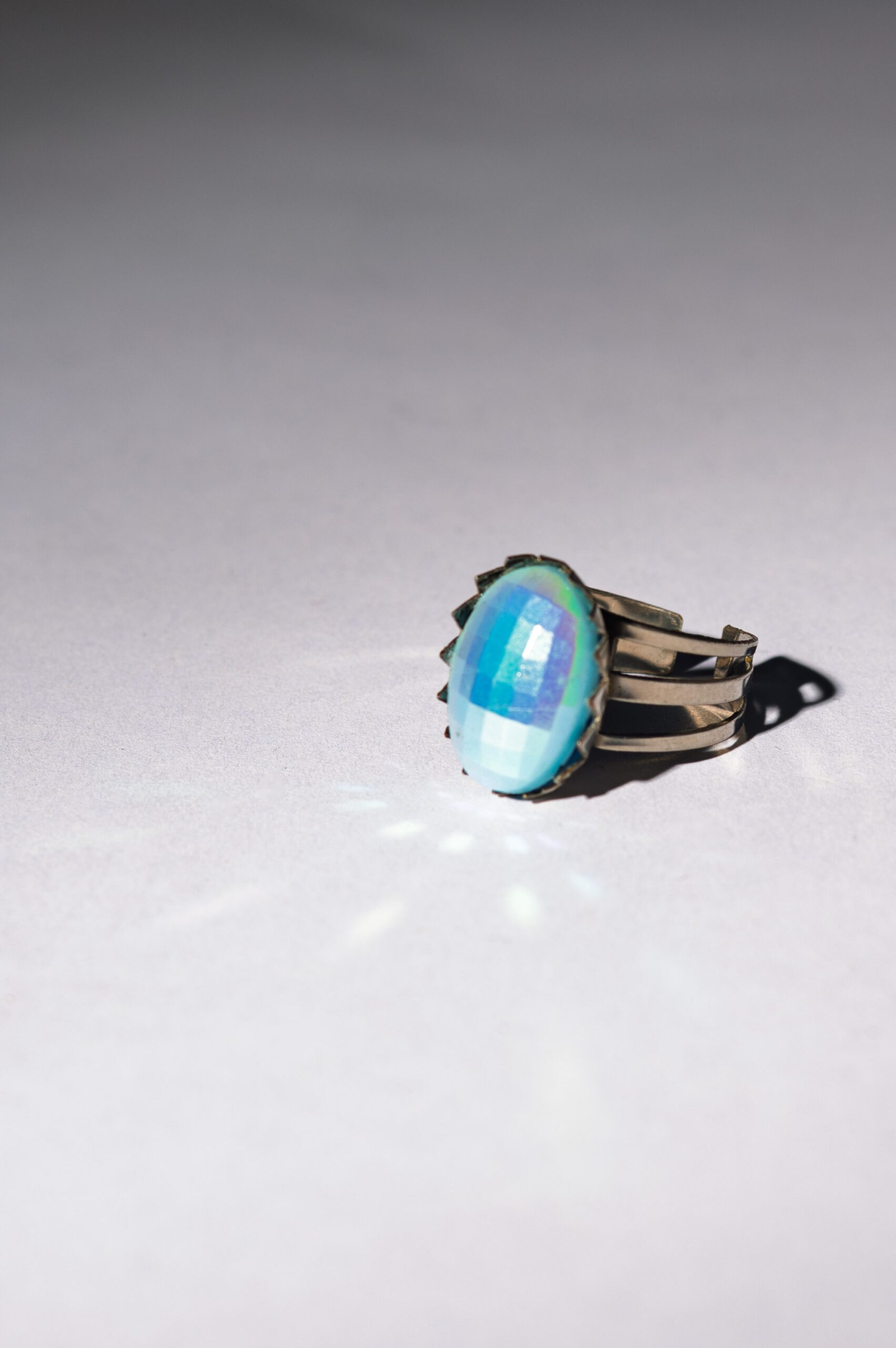1970s groovy iridescent aqua blue resin adjustable ring
