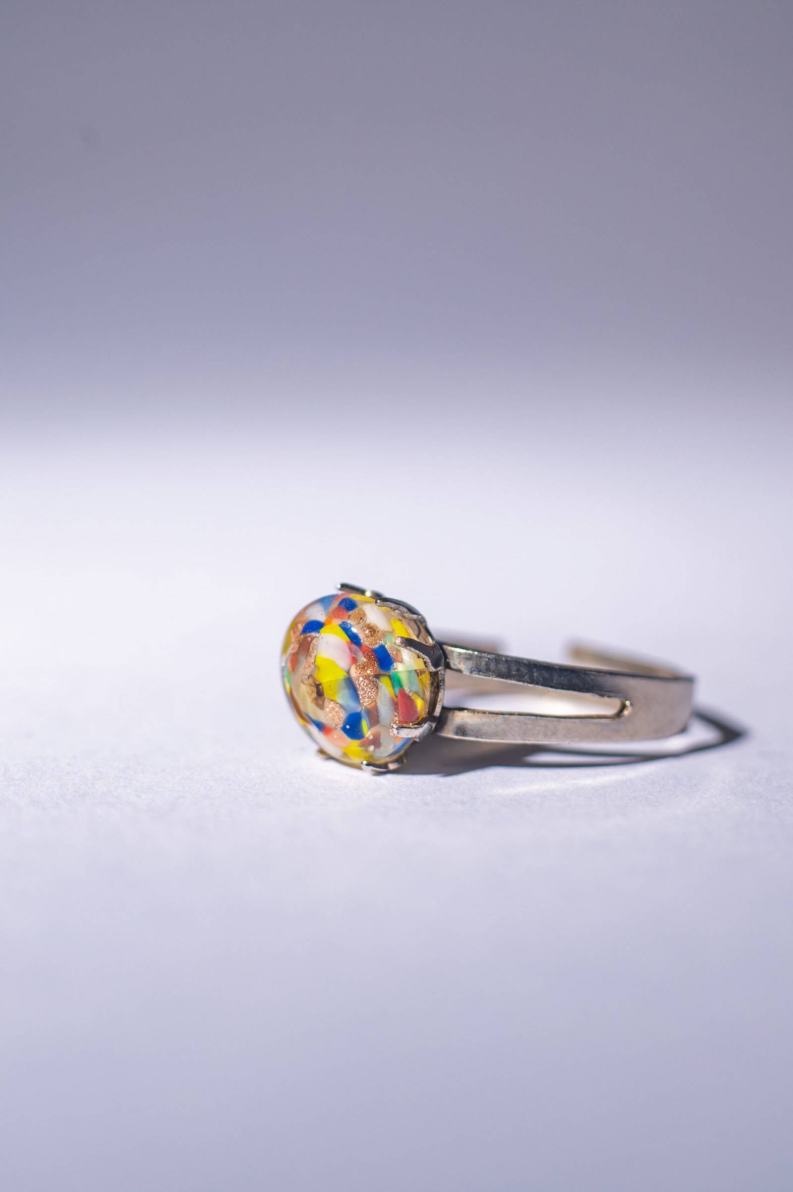 1960s Mid-Century Modern millefiori glass adjustable ring