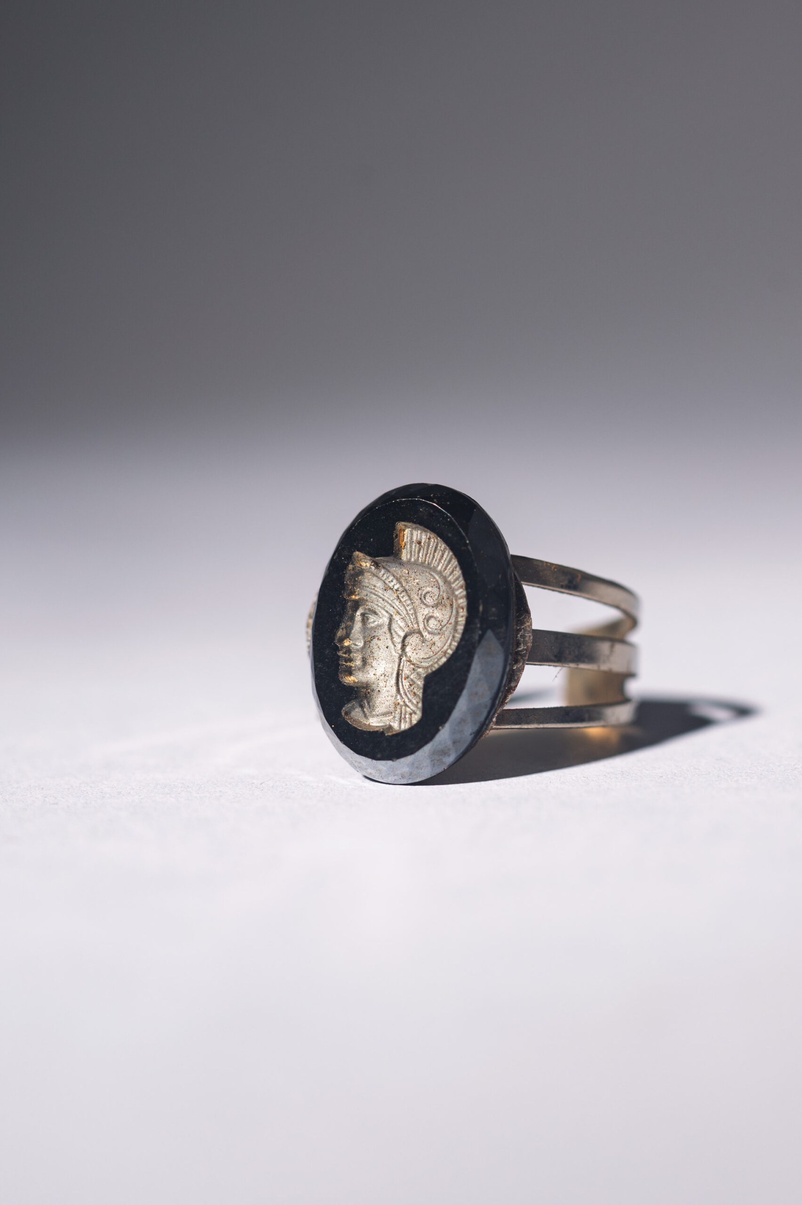 1960s MCM hematite ‘Roman Centurion’ intaglio adjustable ring