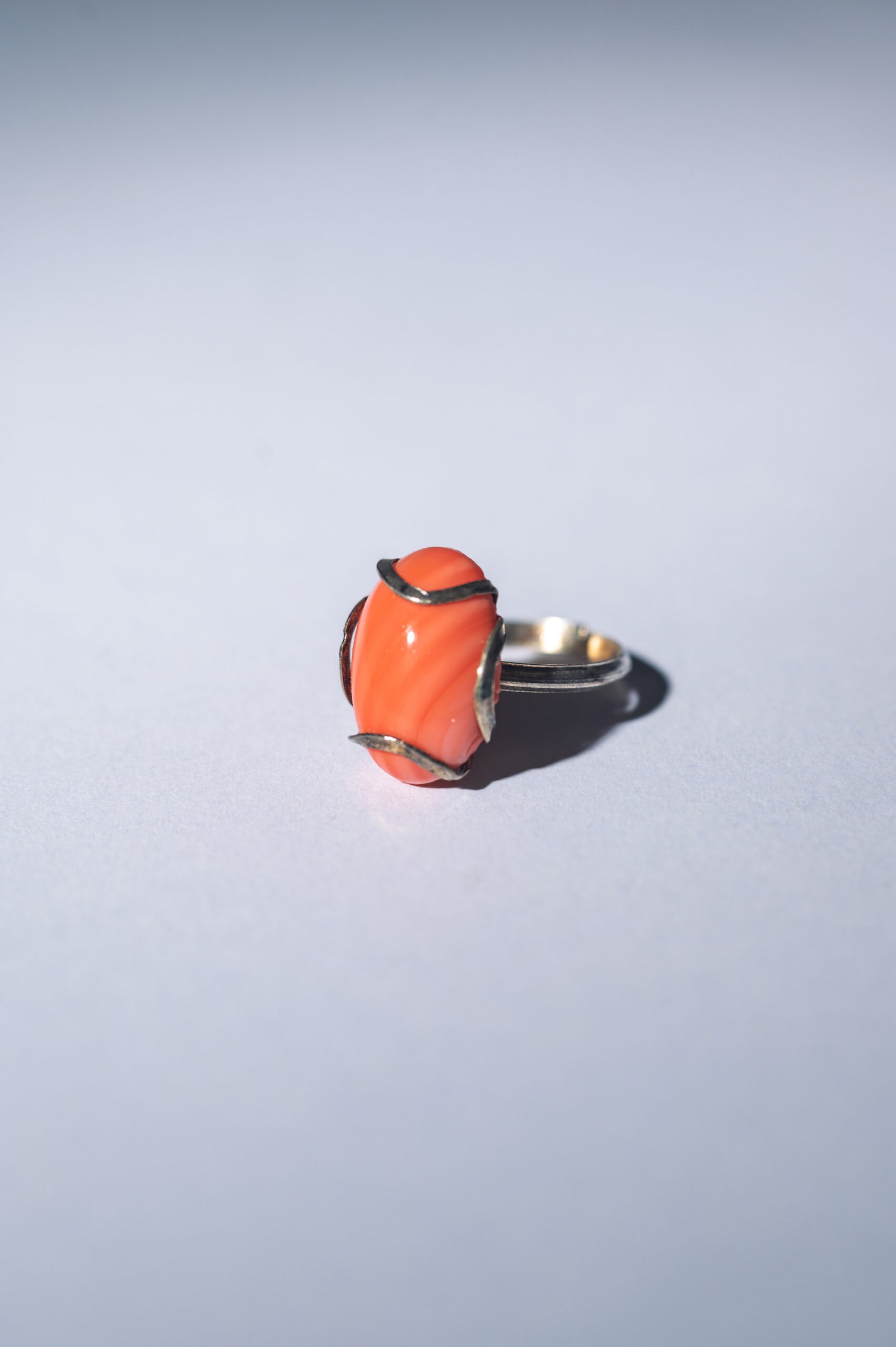 1960s MCM modernist orange stone adjustable ring