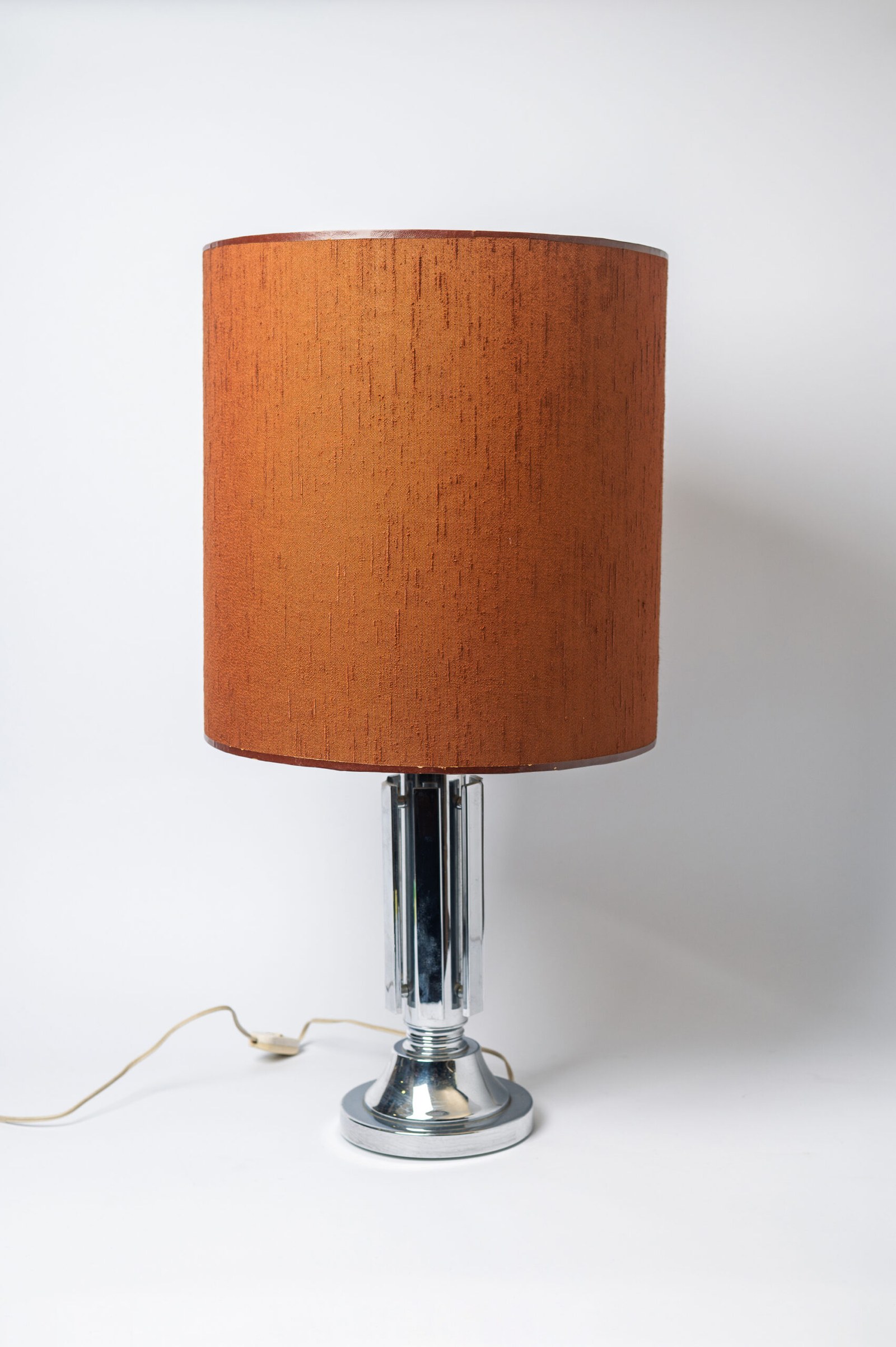1970s MCM space age chrome table lamp with original shade