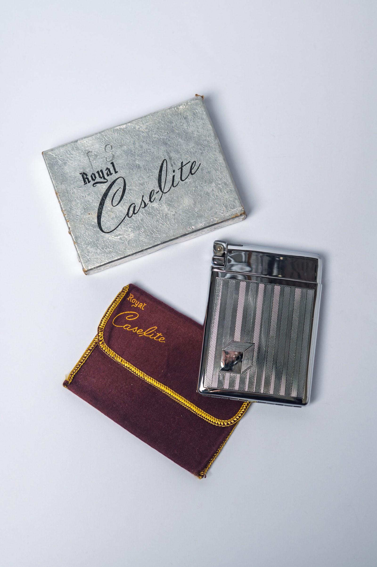 1940s ‘Royal Case-Lite’ chrome cigarette case & lighter in original box