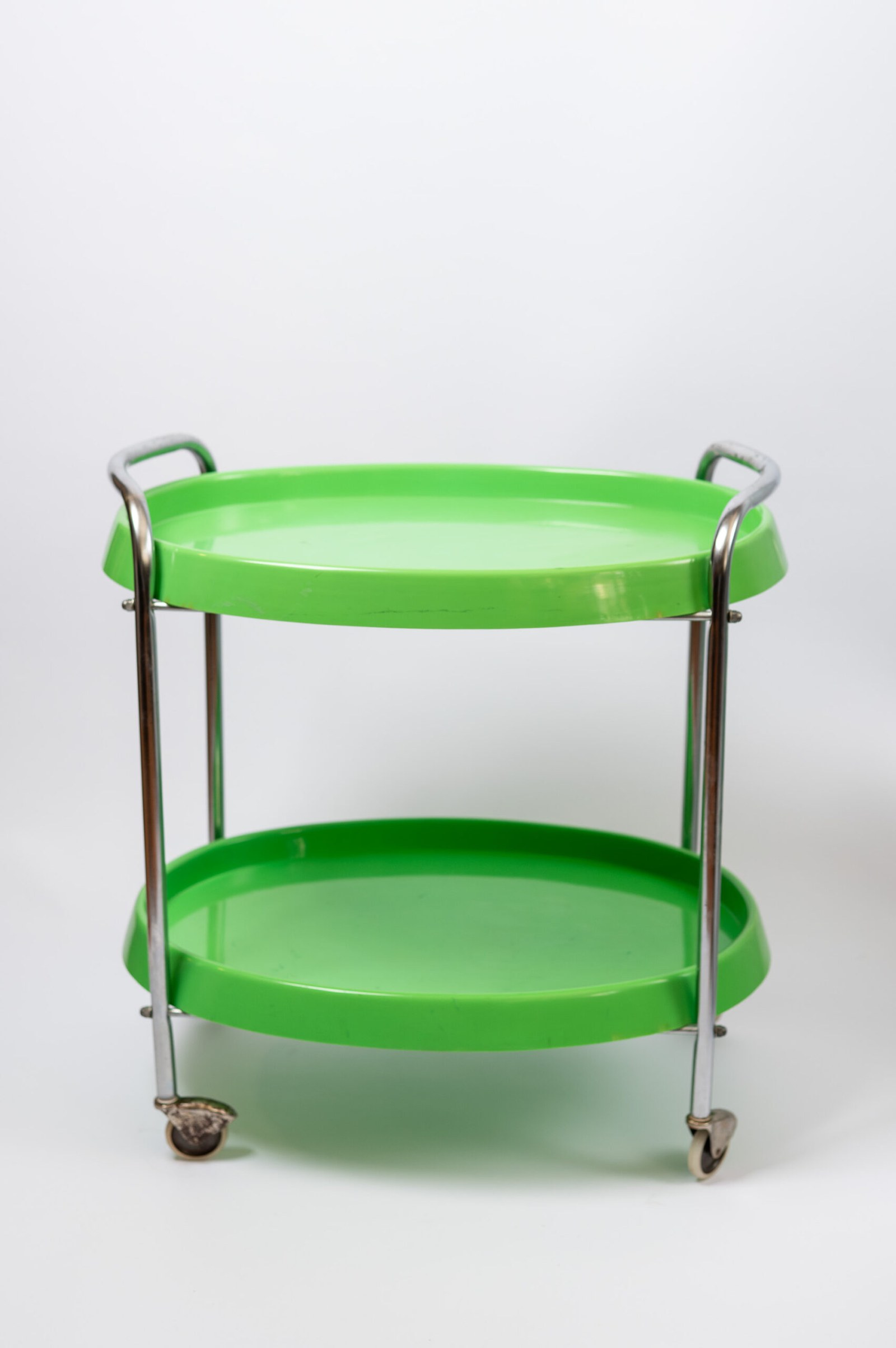1970s space age MCM green plastic & chrome drinks trolley